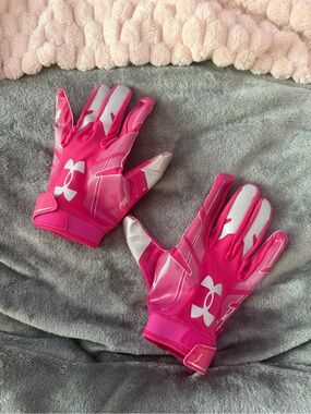 Under Armour Hot Pink and White Football Gloves